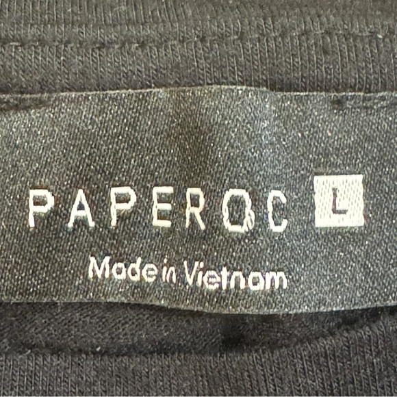 NWOT Paperoc Black Fitted Short Sleeve Top with Cinched Drawstring Sides Size L - Picture 4 of 5